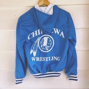 Vtg 80s windbreaker Chippewa wrestling pullover hooded 1/4 zip jacket sz xs/s